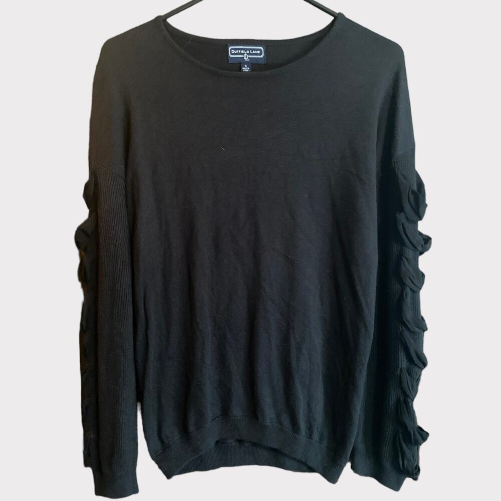Duffield Lane Small Sweater Black Ruffle Sleeve - Picture 2 of 9